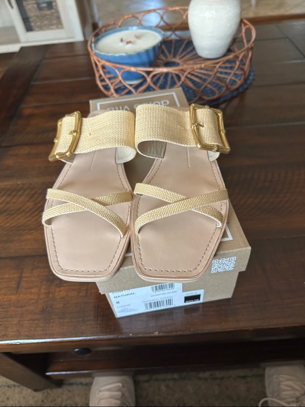 Dolce Vita Natural and Gold Buckle Slide Sandals